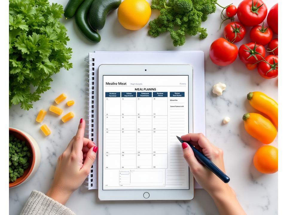 Nutritionist creating personalised meal plan with fresh healthy ingredients for optimal wellness