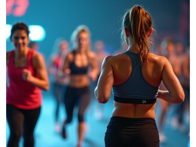 High intensity interval training group class focusing on endurance and cardio fitness