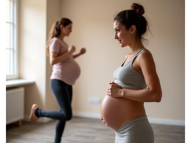 Pregnant woman exercising safely with specialised prenatal fitness training guidance